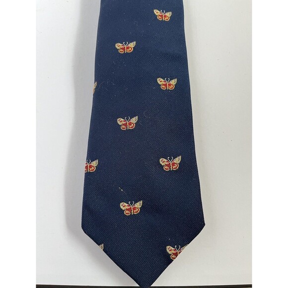 Damon Men's Necktie Navy Blue with Butterflies 55" x 3.25" - Picture 2 of 5